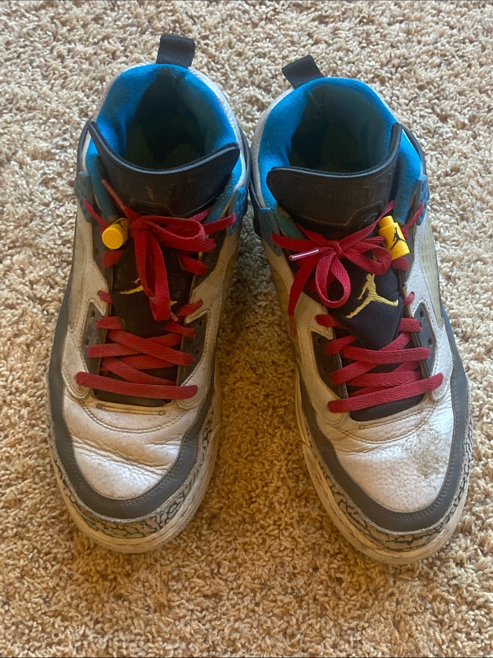 Jordan Men's White, Gray & Red High-Top Sneakers with Blue Liner